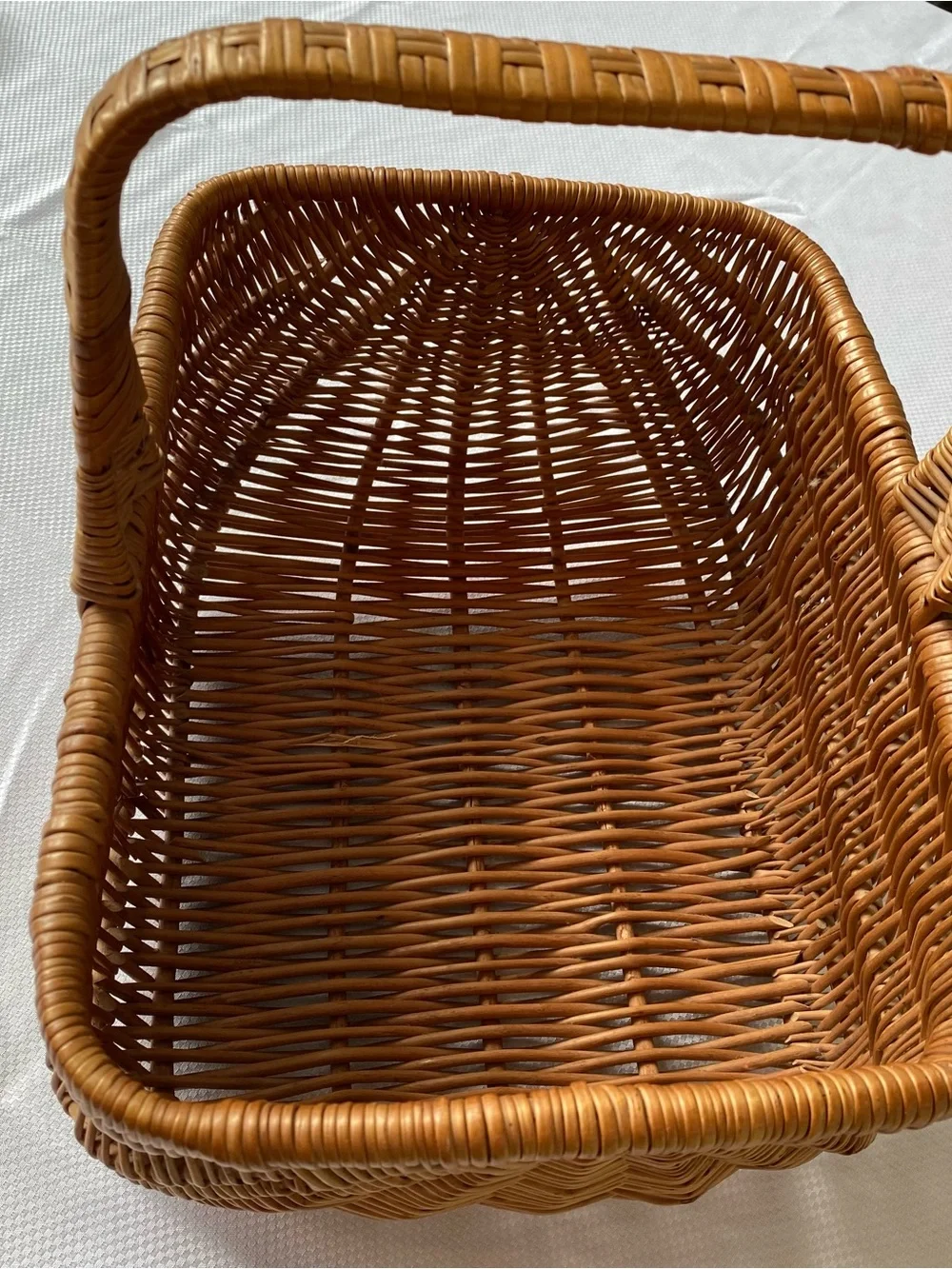 Woven Basket Rectangular Tan Willow  with Handle